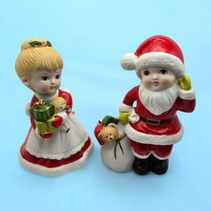 Homco #5401 Holiday VTG 5.5"T Christmas Figurines Mrs. Claus & Santa (Repaired)